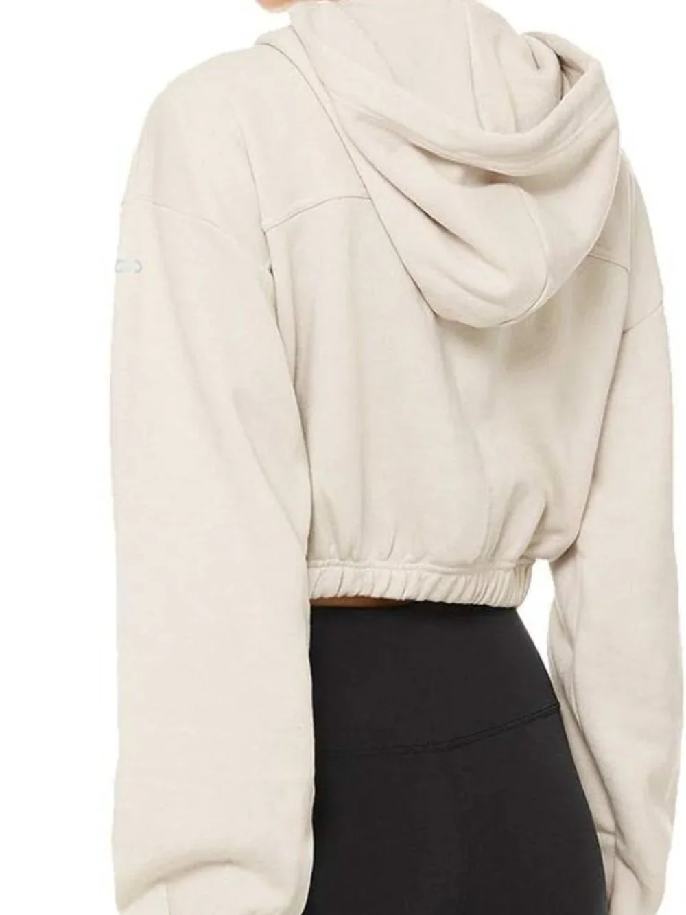 Alo Stadium 1/2 Zip Cropped Hoodie in Bone